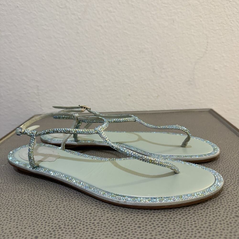Rene Caovilla Diana Crystal Flat Sandals Size 39 Light Blue Aqua $1300